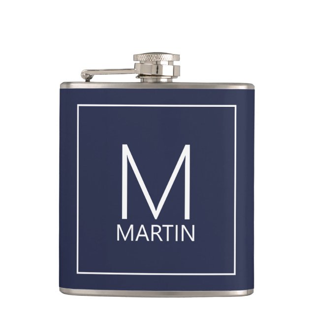 Modernes Personalisiertes Monogramm und Name Flask Flachmann (Vorderseite)