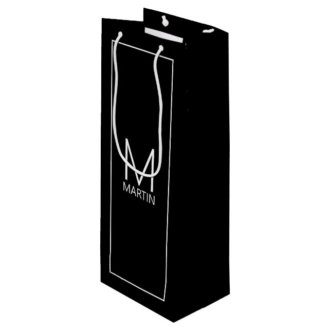 Modernes Personalisiertes Monogramm und Name Geschenktüte Für Weinflaschen (Vorderseite Schrägansicht)