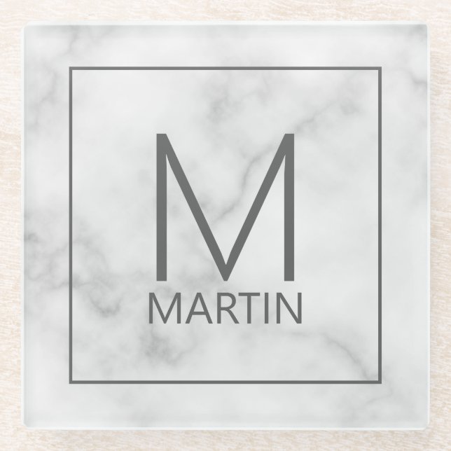 Modernes Personalisiertes Monogramm und Name Glasuntersetzer (Vorderseite)