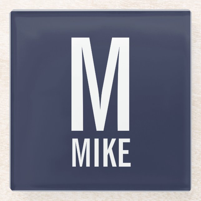 Modernes Personalisiertes Monogramm und Name Glasuntersetzer (Vorderseite)