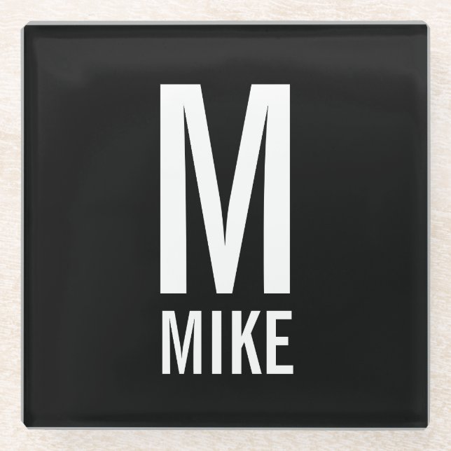 Modernes Personalisiertes Monogramm und Name Glasuntersetzer (Vorderseite)
