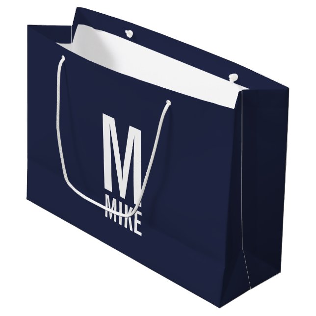 Modernes Personalisiertes Monogramm und Name Große Geschenktüte (Vorderseite Schrägansicht)