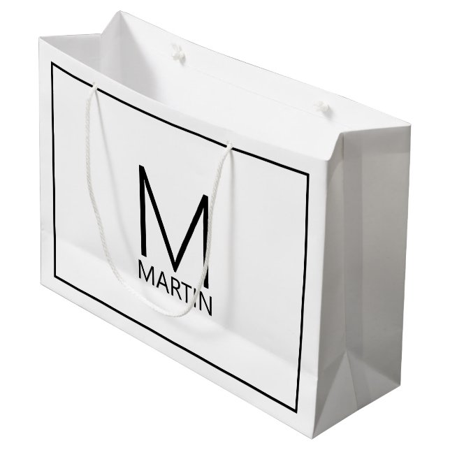 Modernes Personalisiertes Monogramm und Name Große Große Geschenktüte (Vorderseite Schrägansicht)