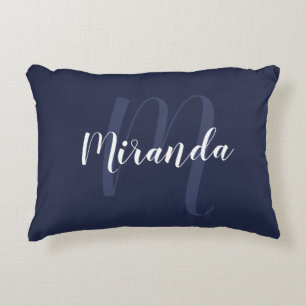 Modernes Personalisiertes Monogramm und Name Navy Dekokissen