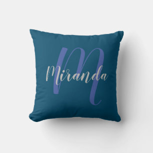 Modernes Personalisiertes Monogramm und Name Navy Kissen