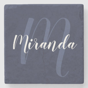 Modernes Personalisiertes Monogramm und Name Navy  Steinuntersetzer