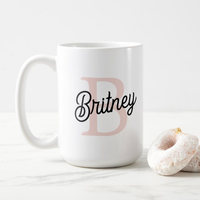 Modernes Personalisiertes Monogramm und Name Paste Kaffeetasse (Mit Donut)
