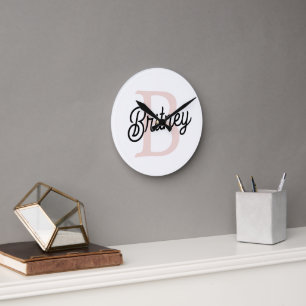 Modernes Personalisiertes Monogramm und Name Paste Runde Wanduhr