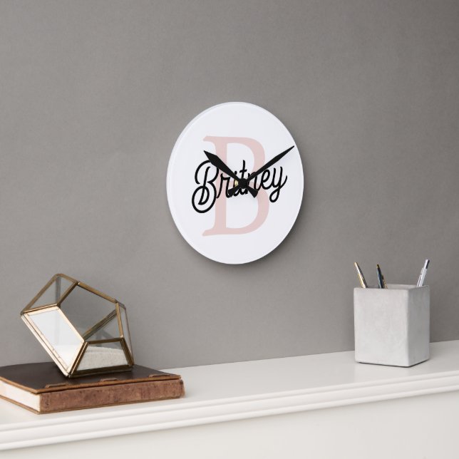 Modernes Personalisiertes Monogramm und Name Paste Runde Wanduhr (Büro)