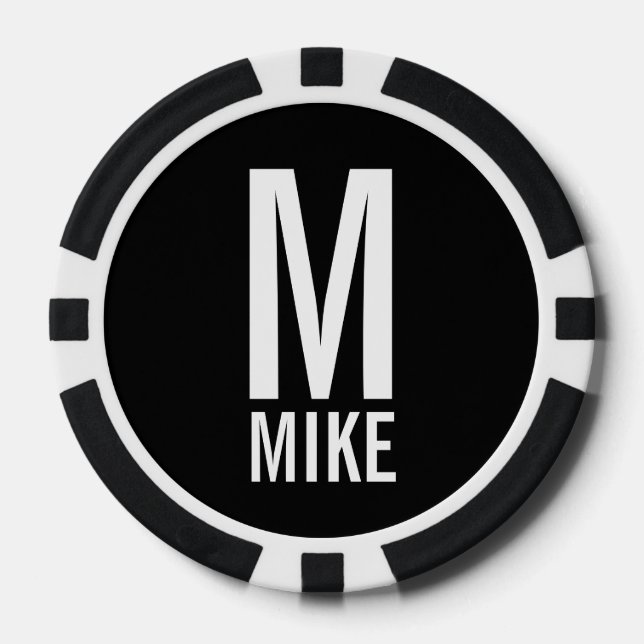 Modernes Personalisiertes Monogramm und Name Pokerchips (Vorderseite)