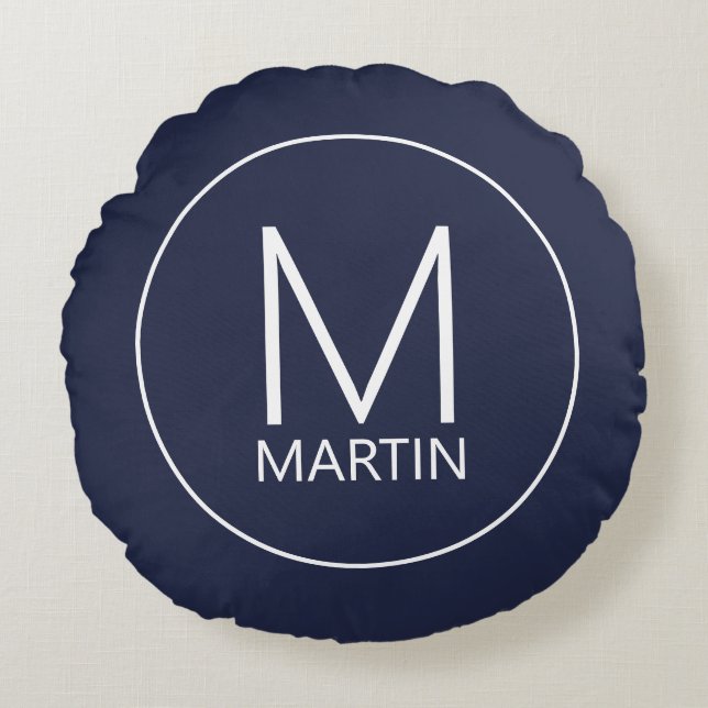 Modernes Personalisiertes Monogramm und Name Rundk Rundes Kissen (Vorderseite)