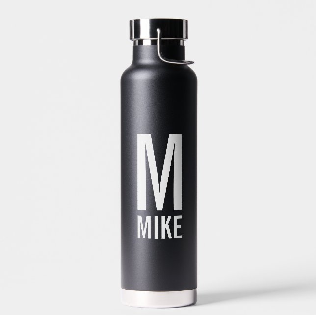 Modernes Personalisiertes Monogramm und Name Trinkflasche (Links)
