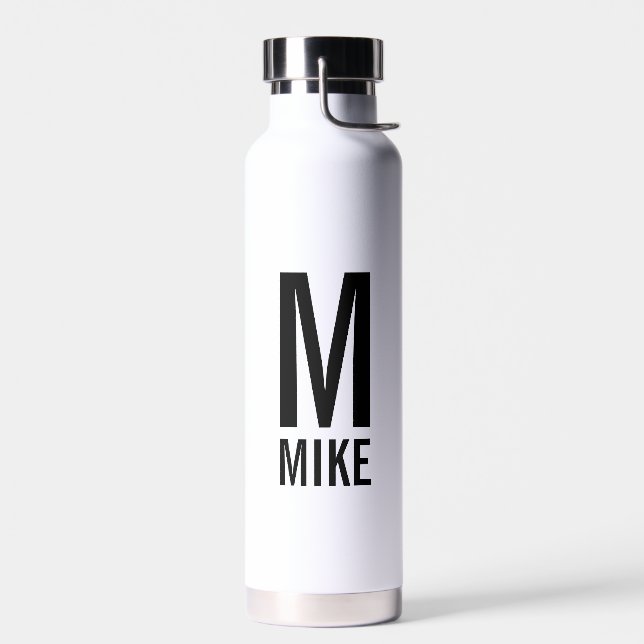 Modernes Personalisiertes Monogramm und Name Trinkflasche (Links)