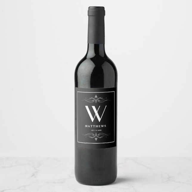 Modernes Personalisiertes Monogramm und Name Wein  Weinetikett (Vorderseite)