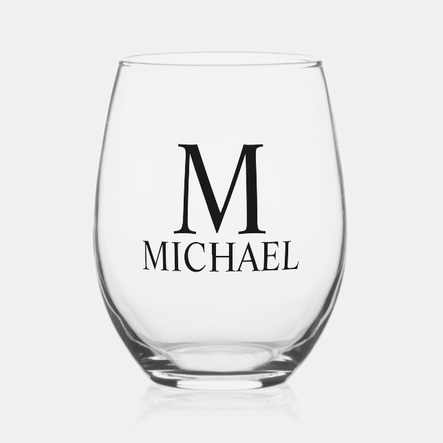 Modernes Personalisiertes Monogramm und Name Weinglas Ohne Stiel (Vorderseite)