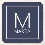 Modernes, Personalisiertes Monogramm- und Namensqu Rechteckiger Pappuntersetzer<br><div class="desc">Modernes,  minimalistisches Design mit personalisiertem Monogramm und Namen in weißem,  modernem Sans Serif Schriftart auf marineblau Hintergrund.</div>