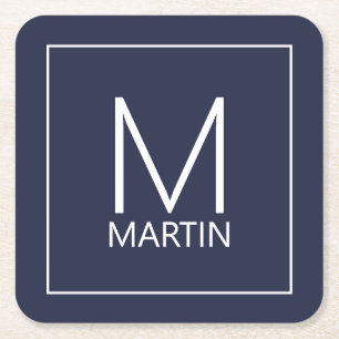 Modernes, Personalisiertes Monogramm- und Namensqu Rechteckiger Pappuntersetzer