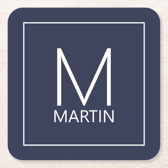 Modernes, Personalisiertes Monogramm- und Namensqu Rechteckiger Pappuntersetzer (Vorderseite)