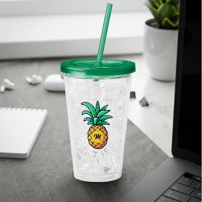 Modernes Personalisiertes Namensschreiben Ananas g Acryltrinkbecher (Modern personalized name letter pineapple)