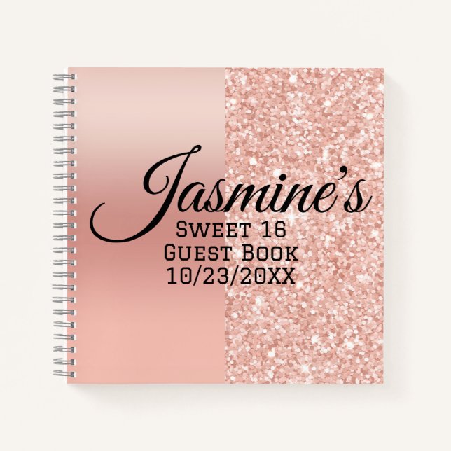 Modernes Personalisiertes Rose Gold Sparkor Gästeb Notizbuch (Vorderseite)