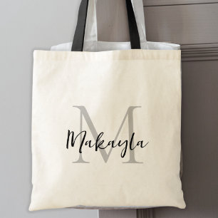 Modernes Personalisiertes Schwarzes Monogramm Tragetasche