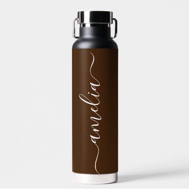 Modernes Personalisiertes Skript schwarz und braun Trinkflasche (Vorne)