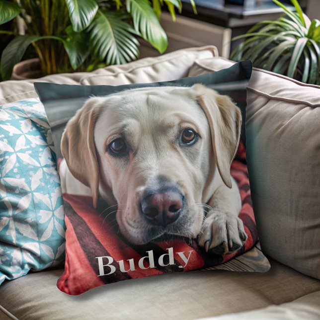 Modernes Personalisiertes Tier Foto Name Hund Love Kissen (Von Creator hochgeladen)