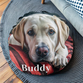 Modernes Personalisiertes Tier Foto Name Hund Love Rundes Kissen