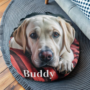 Modernes Personalisiertes Tier Foto Name Hund Love Rundes Kissen