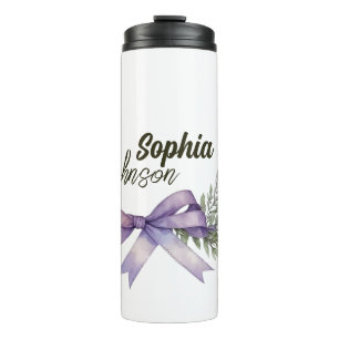 Modernes Personalisiertes Weiß und Lila Blumen Thermosbecher