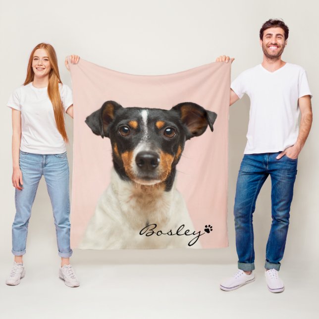 Modernes Pet-Foto Fügen Sie Ihren Namen Paw Print  Fleecedecke (Beispiel)