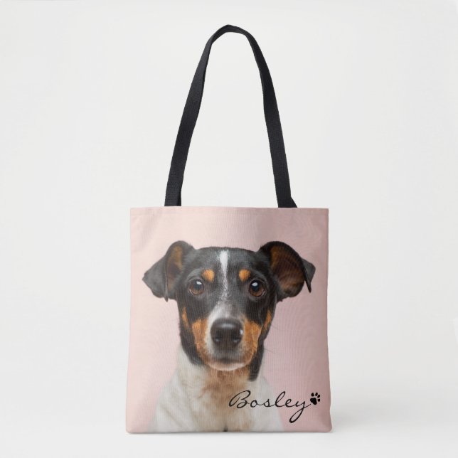 Modernes Pet-Foto Fügen Sie Ihren Namen Paw Print  Tasche (Vorderseite)