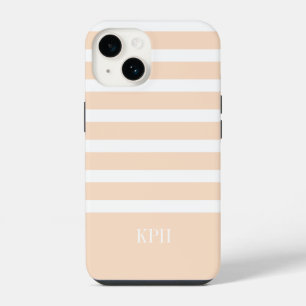 Modernes Pfirsich- und Weißband mit Monogramm iPhone 14 Hülle