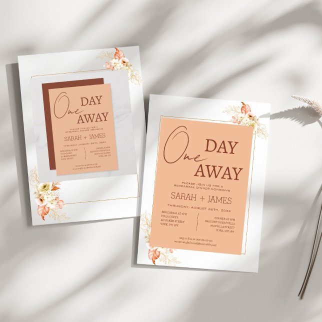 Modernes Pfirsichbeige Probe Abendessen Einladung (Peach Beige & Terracotta Rehearsal Dinner invitation collection.)