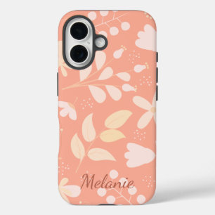 Modernes Pfirsichblumenmuster Personalisiert iPhone 16 Hülle