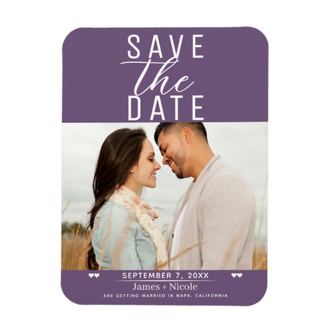 Modernes Pflaumen Lila Save the Date Hochzeitsstip Magnet (Vertikal)