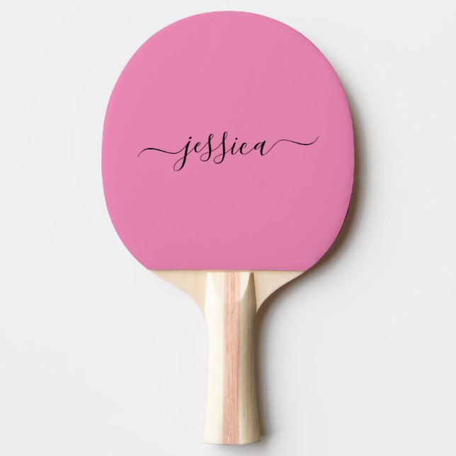 Modernes Pingpongpaddel mit rosa Skriptnamen Tischtennis Schläger (Vorderseite)