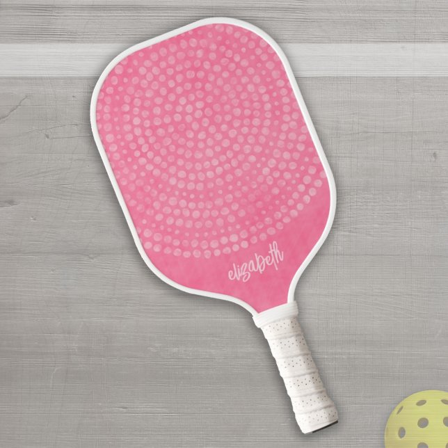 Modernes Pink Boho Dot Pattern - Bounce Skriptname Pickleball Schläger (Von Creator hochgeladen)