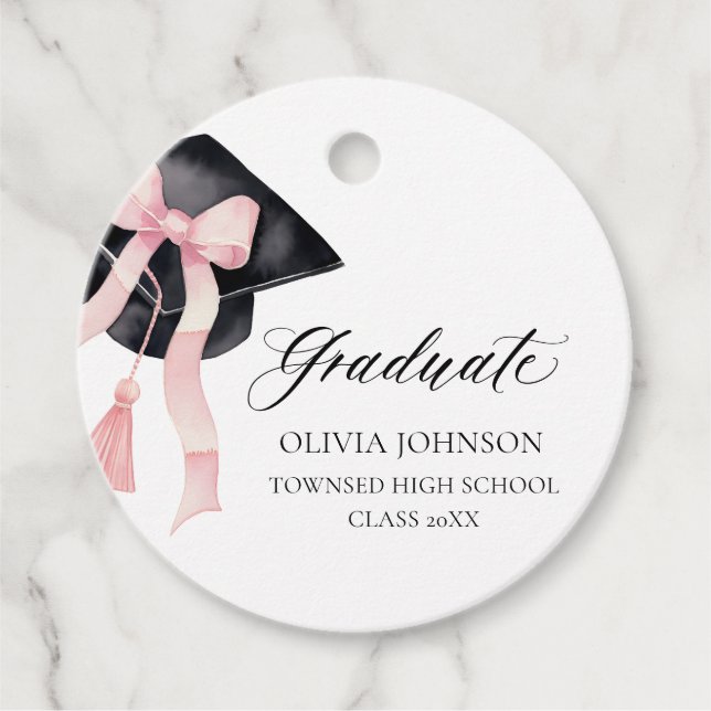 Modernes Pink Bow Coquette Graduate Cap Graduate Geschenkanhänger (Vorderseite)