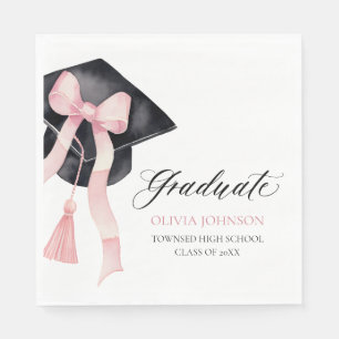 Modernes Pink Bow Coquette Graduate Cap Graduate Serviette