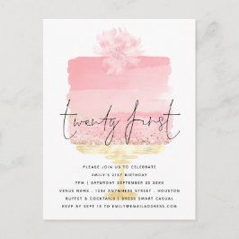 Modernes Pink Cake Script 21. Geburtstagseinladung Postkarte