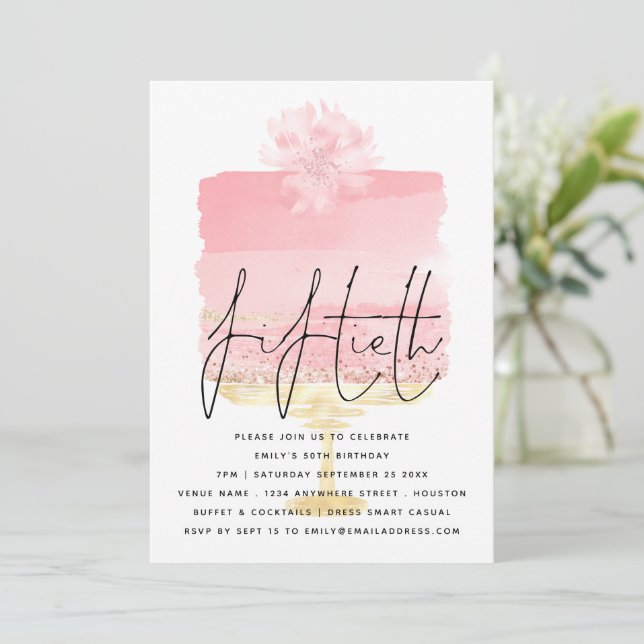 Modernes Pink Cake Script Overlay 50. Geburtstag Einladung (Stehend Vorderseite)