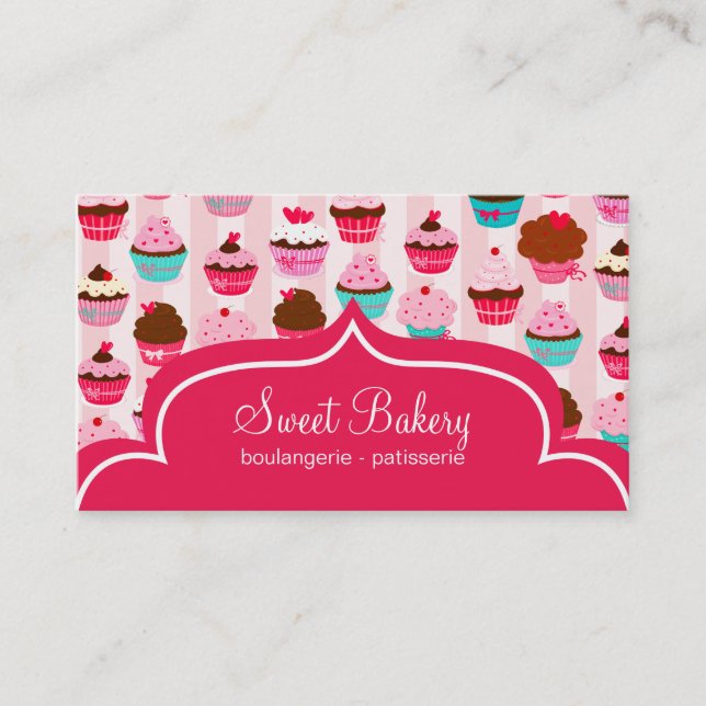 Modernes Pink Cupcakes Bäckerei Visitenkarte (Vorderseite)