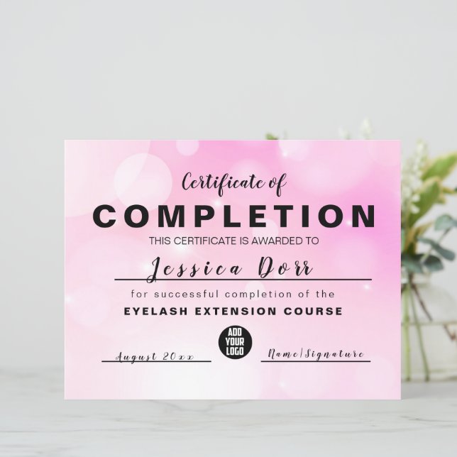 Modernes Pink Girly Zertifikat (Stehend Vorderseite)