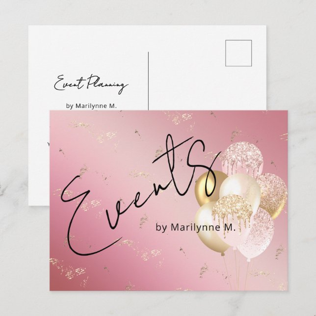 Modernes Pink Glitzer Balloons Business Postkarte (Vorne/Hinten)