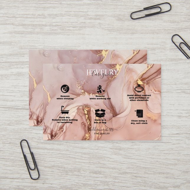Modernes Pink Gold Aquarell Schmuck Pflegegeschäft Visitenkarte (Vorderseite/Rückseite Beispiel)