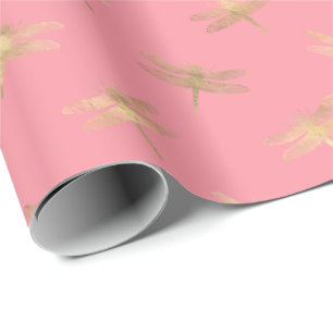 Modernes Pink Gold Dragonfly-Muster Geschenkpapier