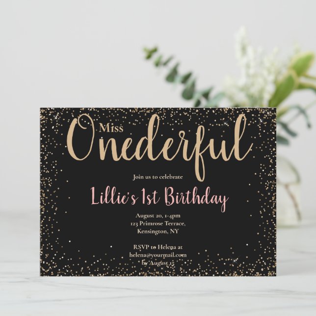Modernes Pink & Gold Kleine Miss Onederful 1 Einladung (Stehend Vorderseite)
