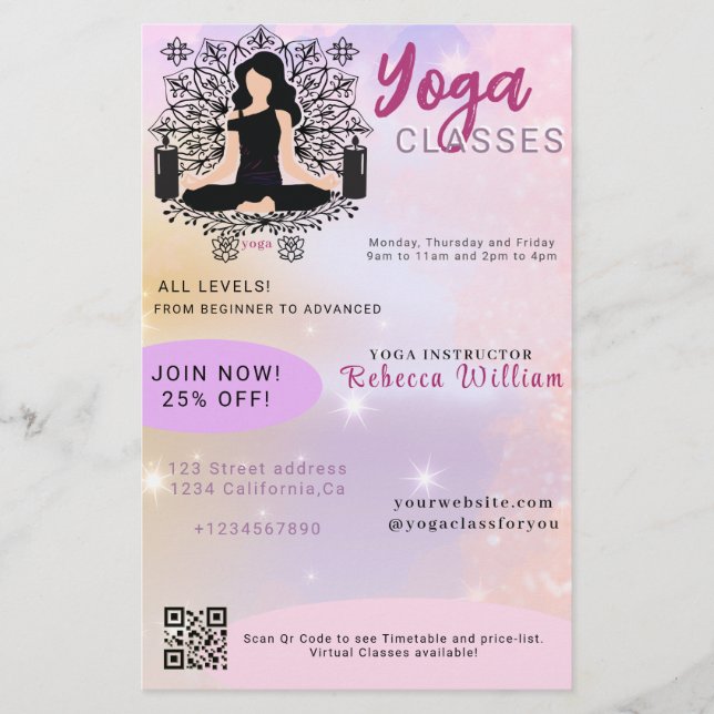 Modernes pink Gradient Yoga Instructor Studio Klas Flyer (Vorne)