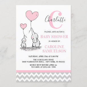 Modernes Pink Gray Elephant BABY SHOWER Baby Girl Einladung